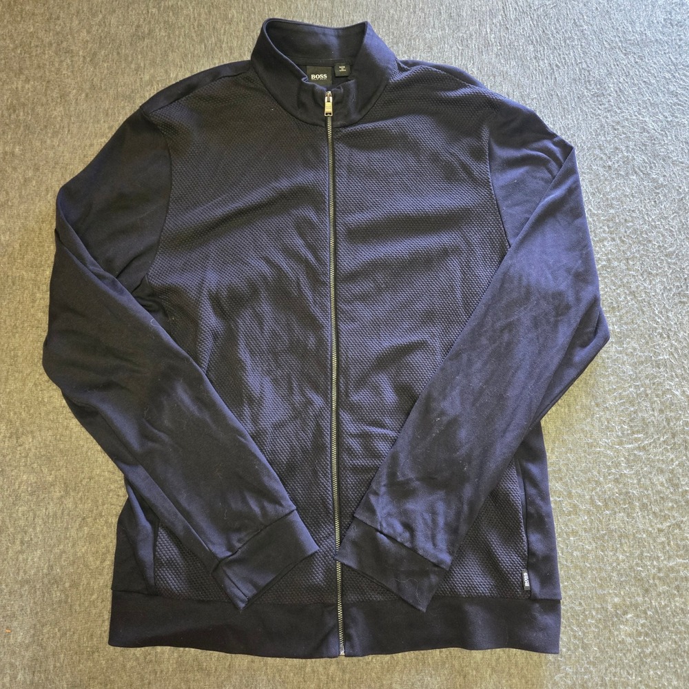 Hugo BOSS Skiles 02 Full Zip Jacket Mens Large Navy Blue Textured Front Designer